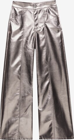 Pull&Bear Wide leg Trousers in Silver: front