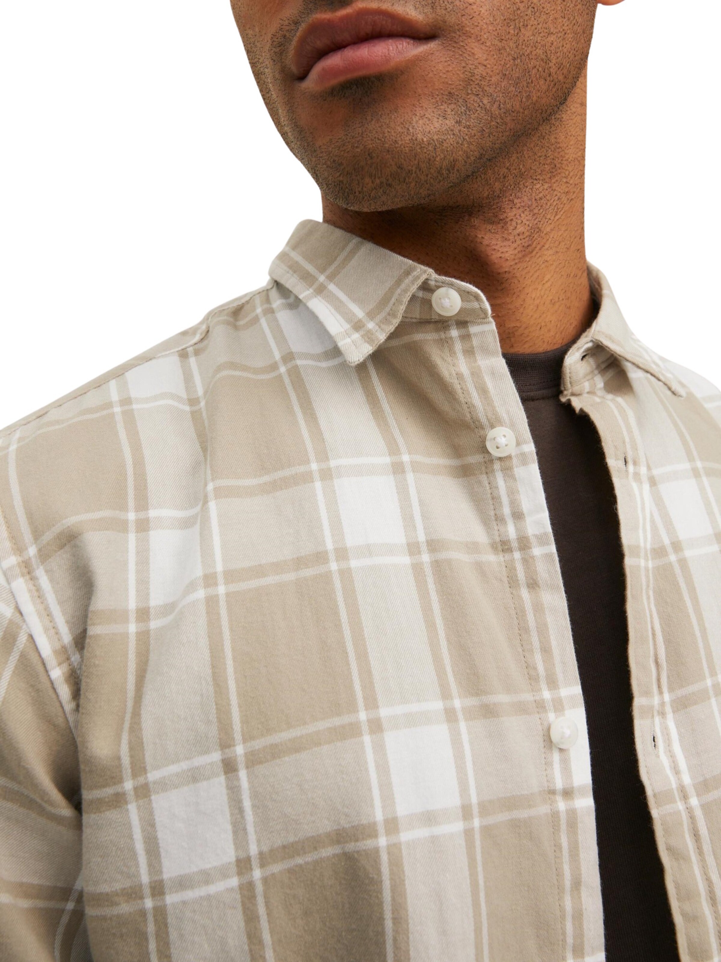 JACK & JONES - Slim Fit Camisa 'GINGHAM' em bege