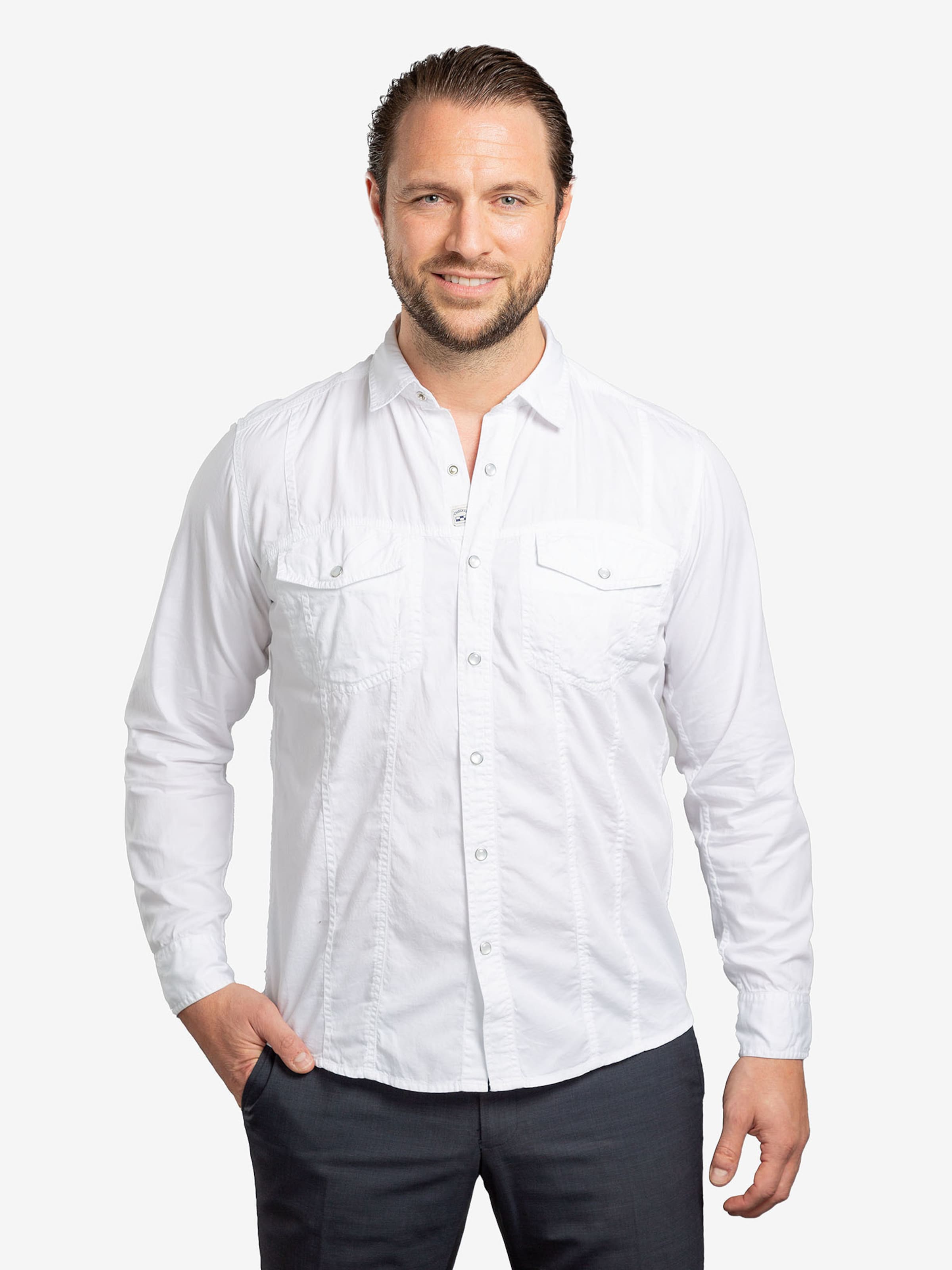 Checker - Regular Fit Camisa ' Dynasty Denim ' em branco: frente