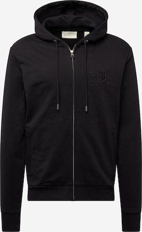 GANT Zip-Up Hoodie in Black: front