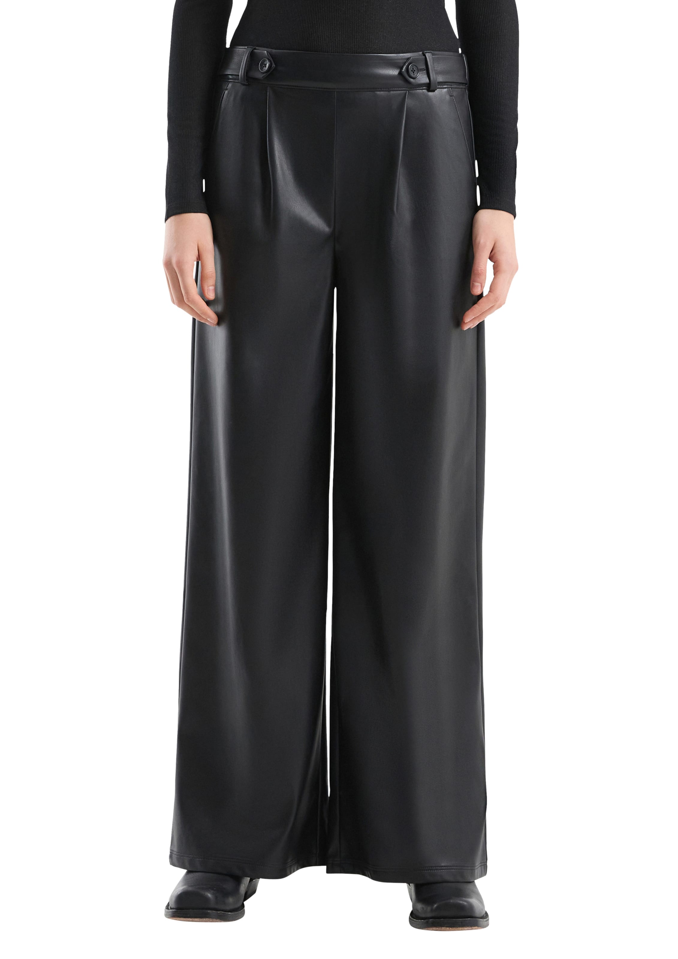 QS Широки крачоли Панталон с набор в черно: отпред