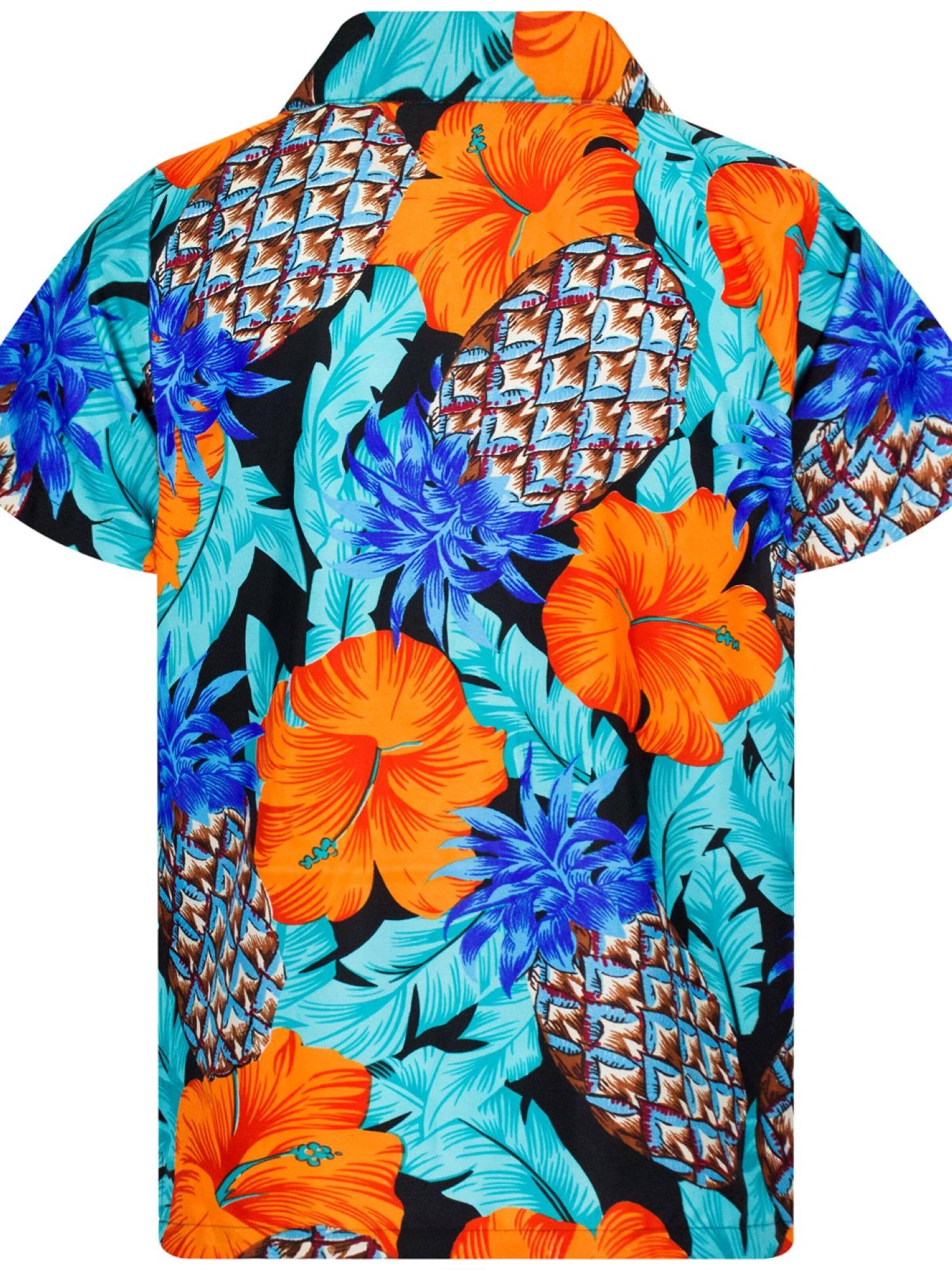 Maglietta 'Pineapple Hibiscus Black Line' di King Kameha in blu