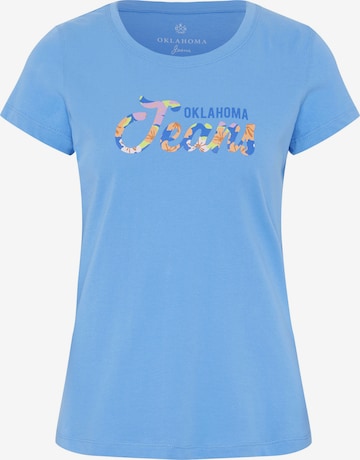 Oklahoma Jeans T-Shirt ' mit floralem Label-Akzent ' in Blau: predná strana