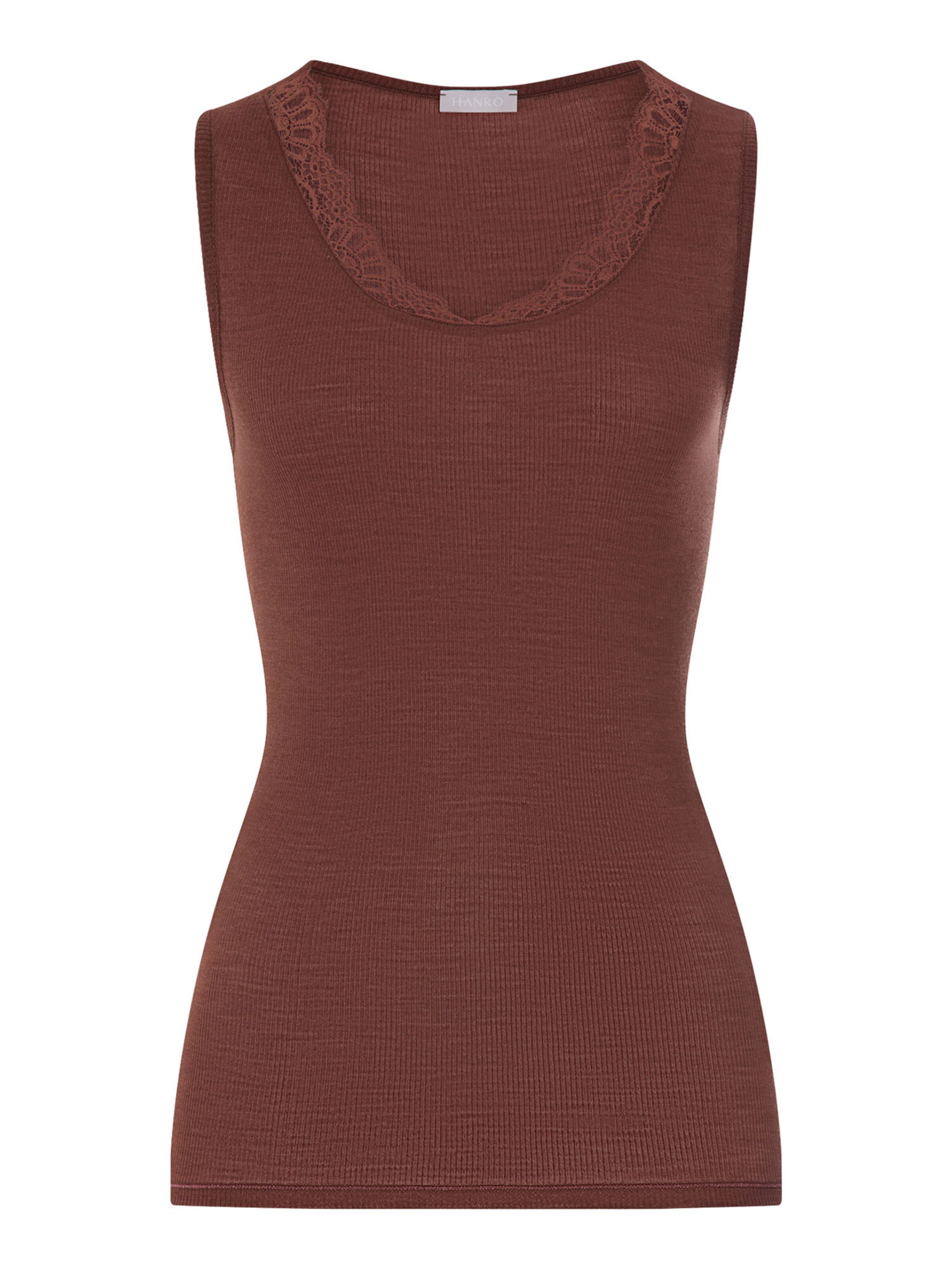 Hanro Top ' Woolen Lace ' in Bruin: voorkant