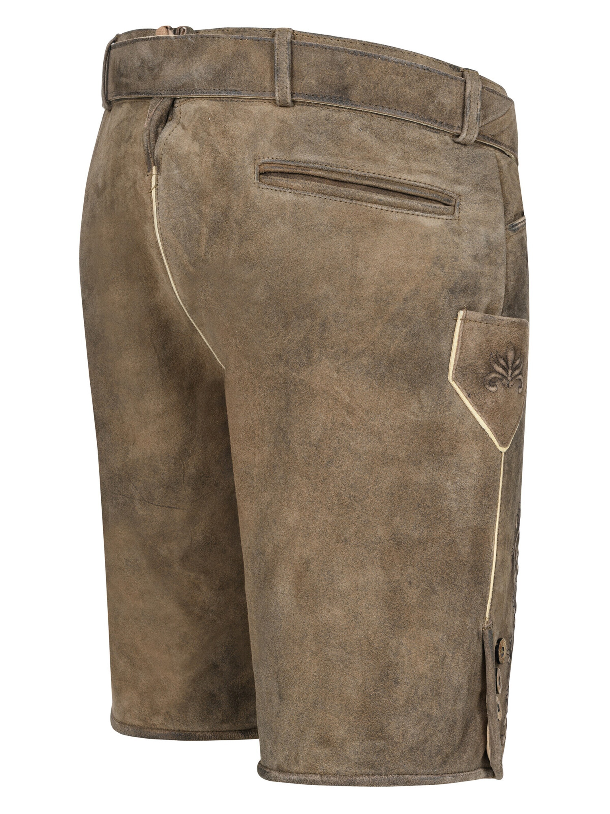 Trachtenhof Nübler Regular Traditional Pants 'Lederhose kurz Landgraf' in Brown