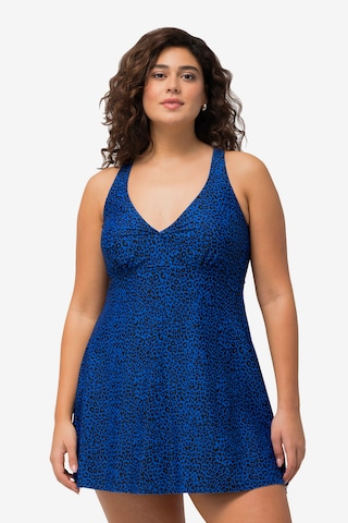 Ulla Popken Triangle Swimsuit Dress in Blue: front