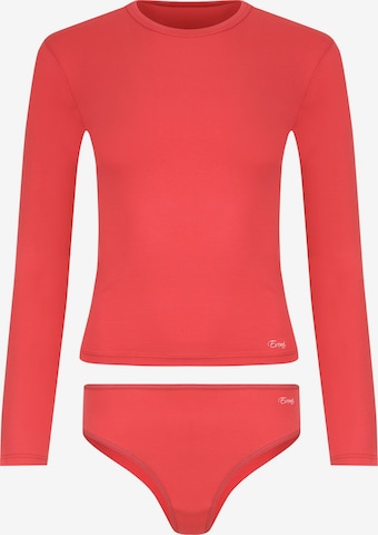 Evoni T-Shirt Wäsche-Sets 'Brazilian Slip mit Langarmshirt' in Pink: Vorderseite