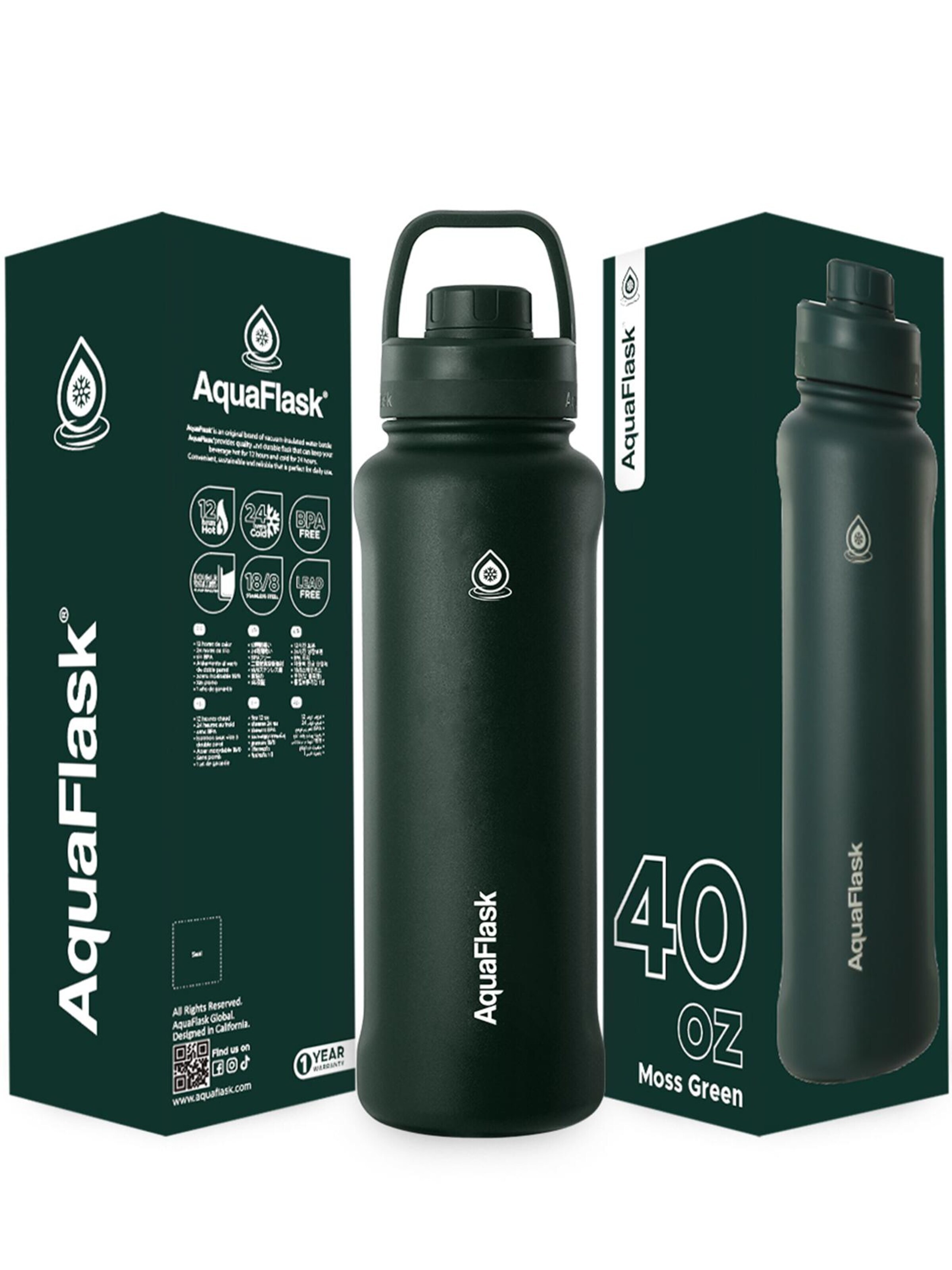 AquaFlask Láhev na vodu 'AquaFlask Termoláhev REGULAR+ 1,18l' – zelená