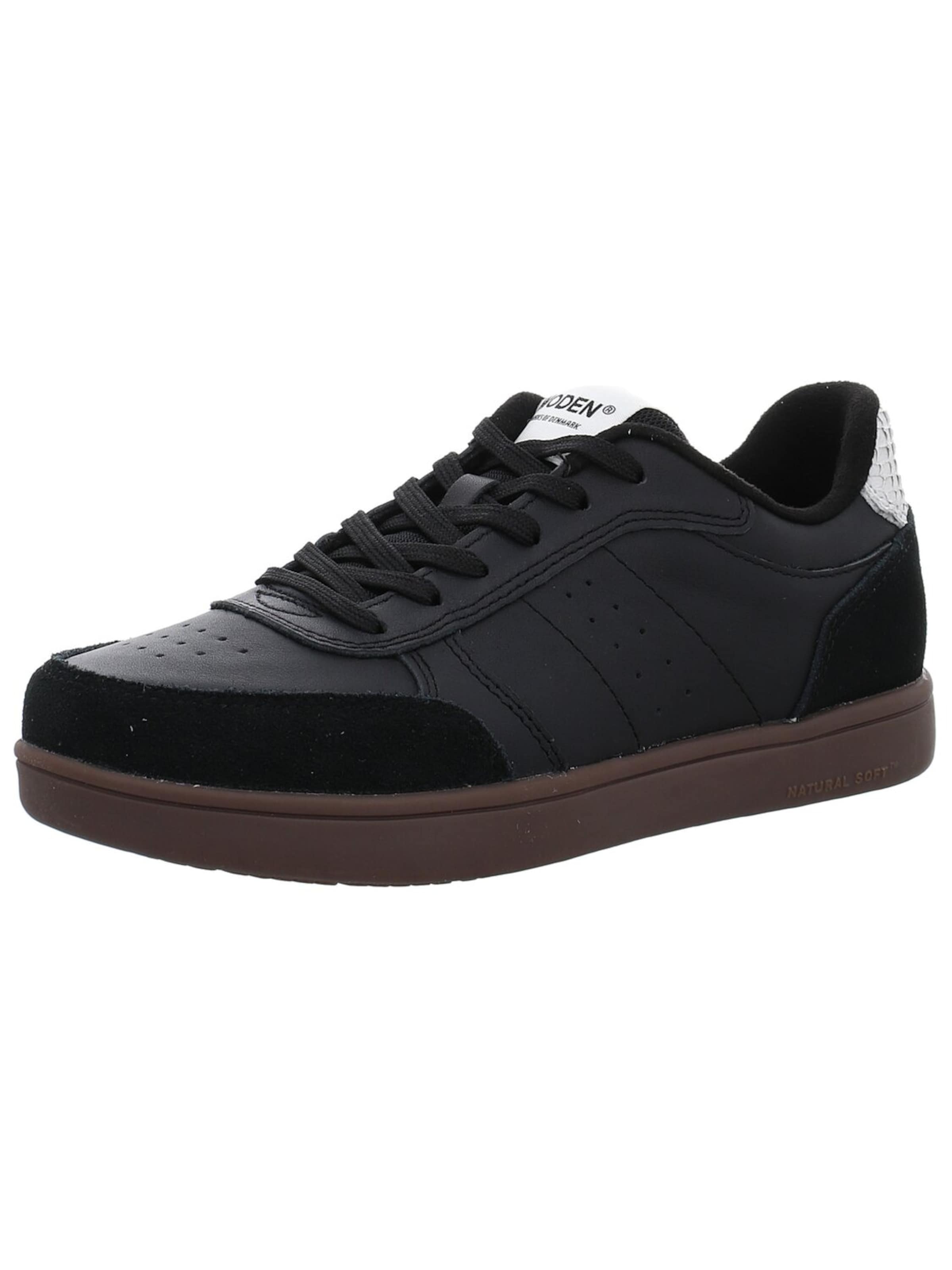 WODEN Sportlicher Schnürschuh 'Damen Sneaker WL648-020 Echt Leder in schwarz'‌‌ in Schwarz: Vorderseite