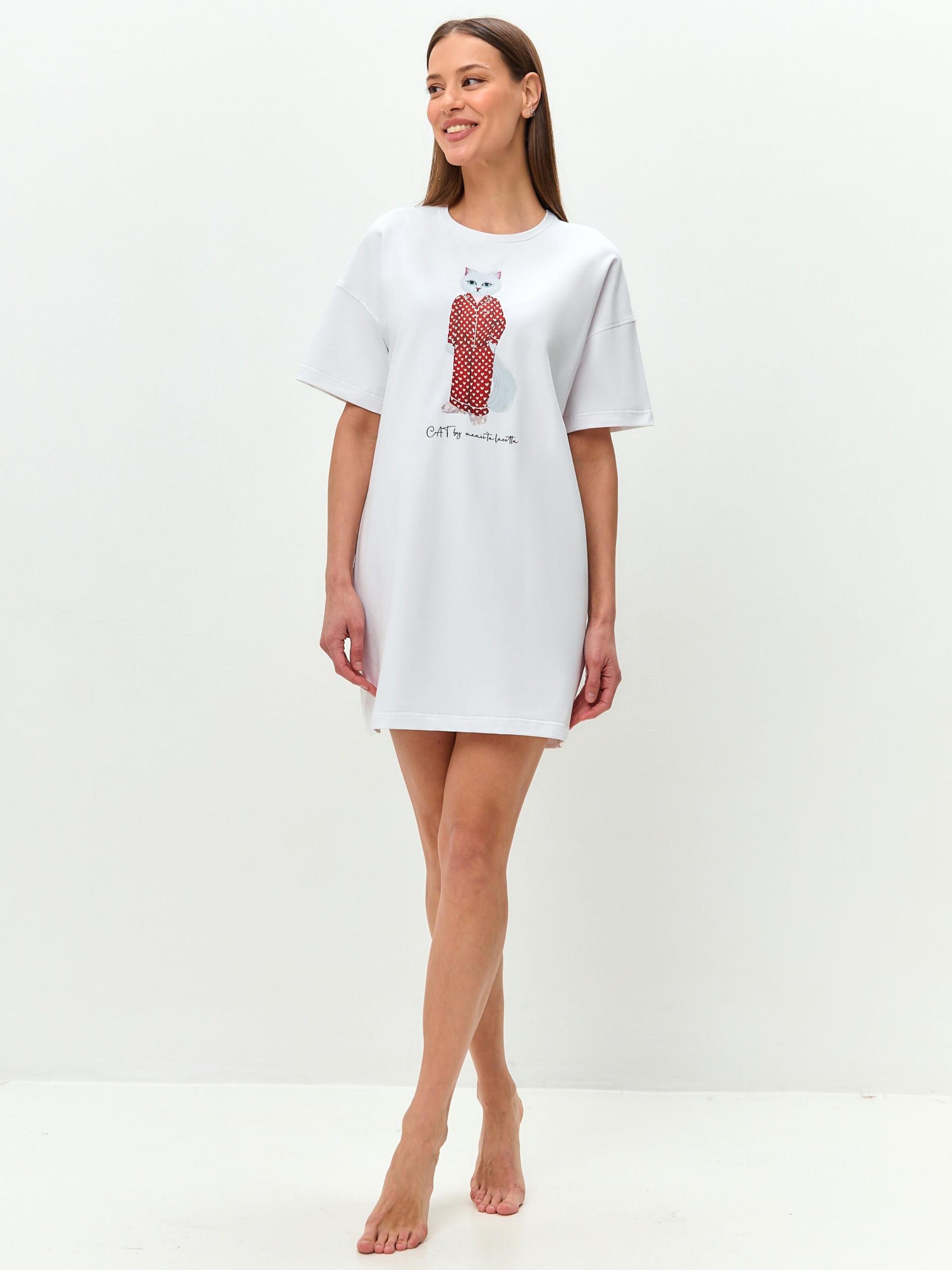 Cat e Lolette Shirt 'Pajamas Cat'‌‌‌‌‌‌‌‌‌ in Weiß