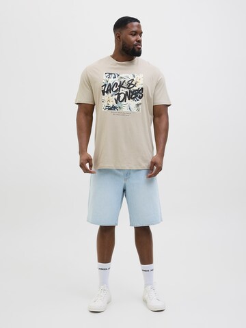 Jack & Jones Plus T-Shirt 'JJHAWAII' in Beige