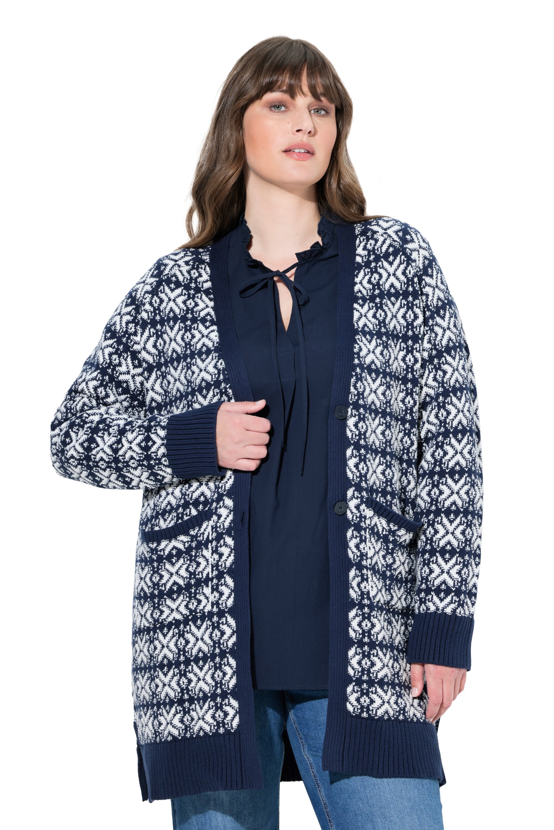 Ulla Popken Strickjacke in Blau: Vorderseite