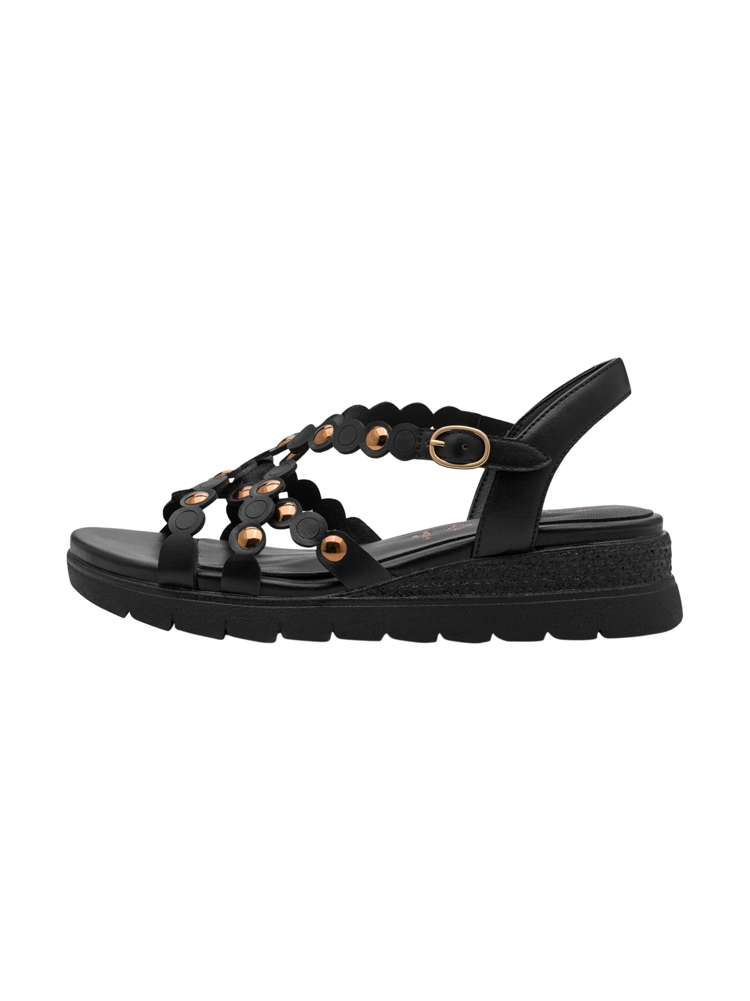 Sandales 'Bequeme Ledersandalen mit Keilabsatz' Tamaris en noir : devant