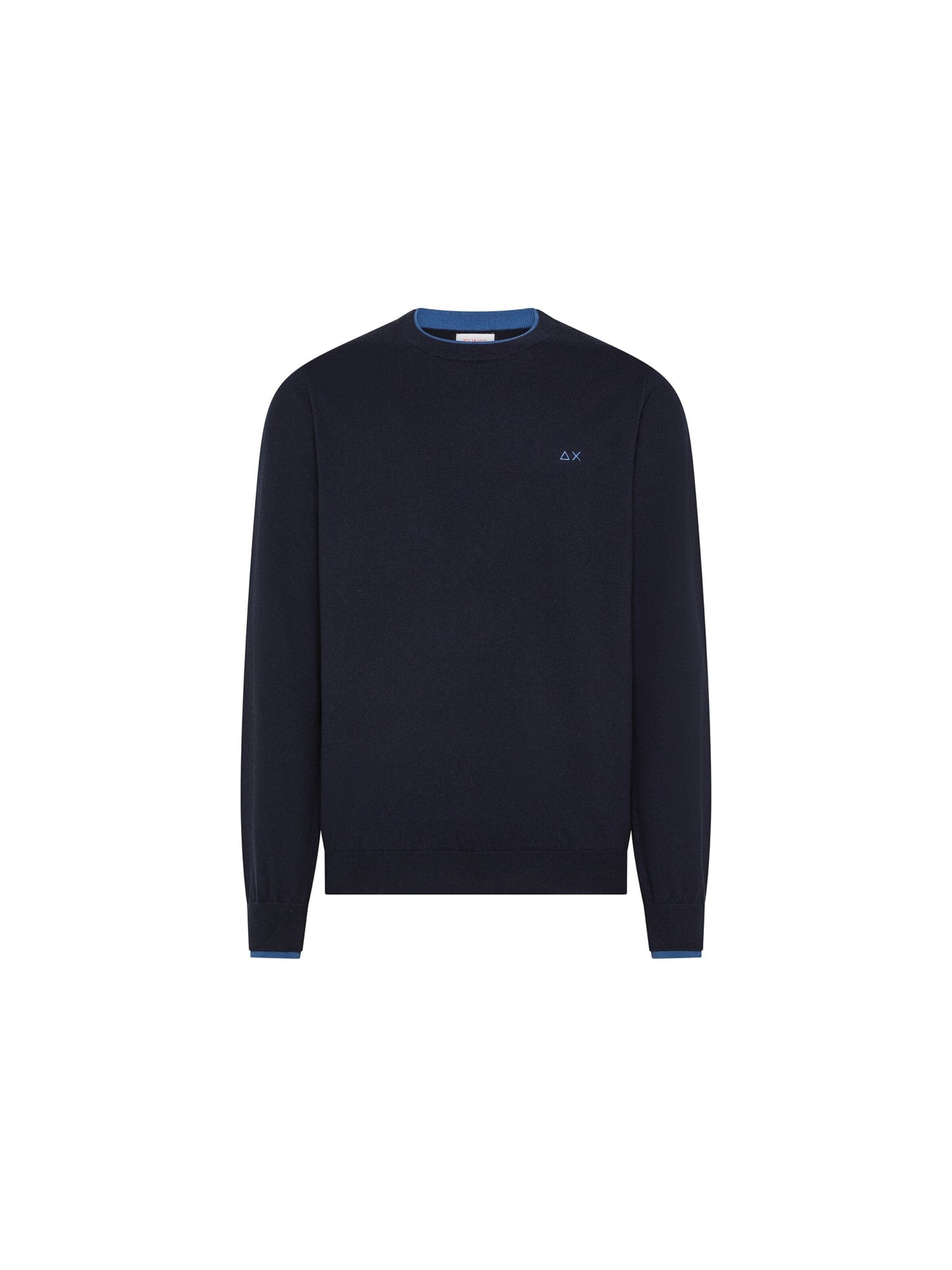 SUN68 Sweater 'Men's Wool and Cotton Crewneck Sweater with Contrast Details' in Blue: front