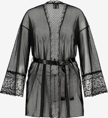 Ulla Popken Short Bathrobe in Black: front