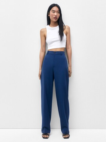 Pull&Bear Wide leg Pleated Pants in Blue