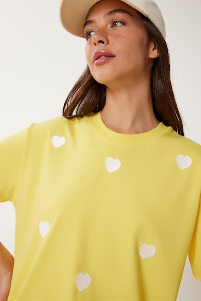 Happiness İstanbul T-shirt en jaune / blanc, Vue avec produit