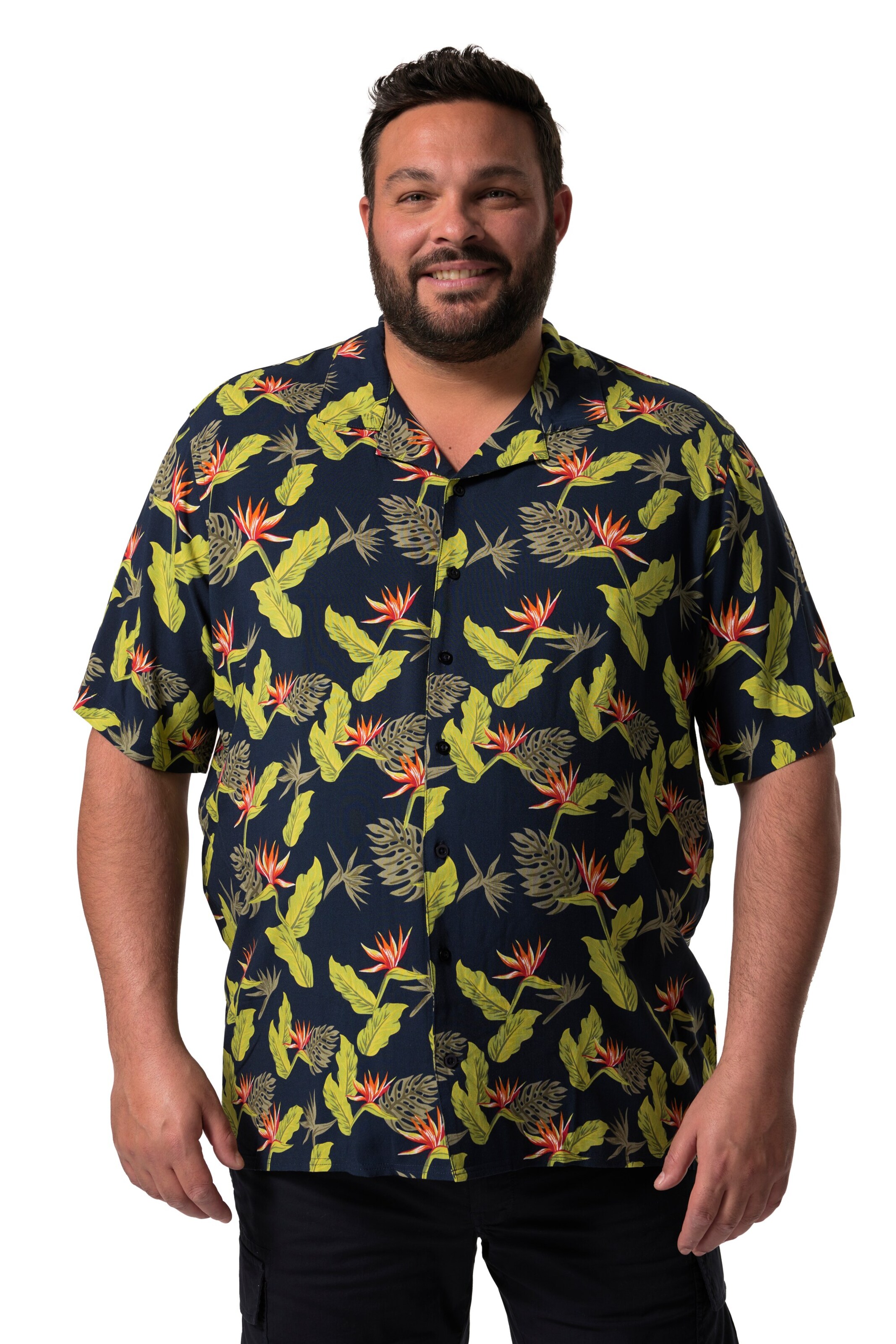 Men Plus Regular fit Button Up Shirt in Blue: front