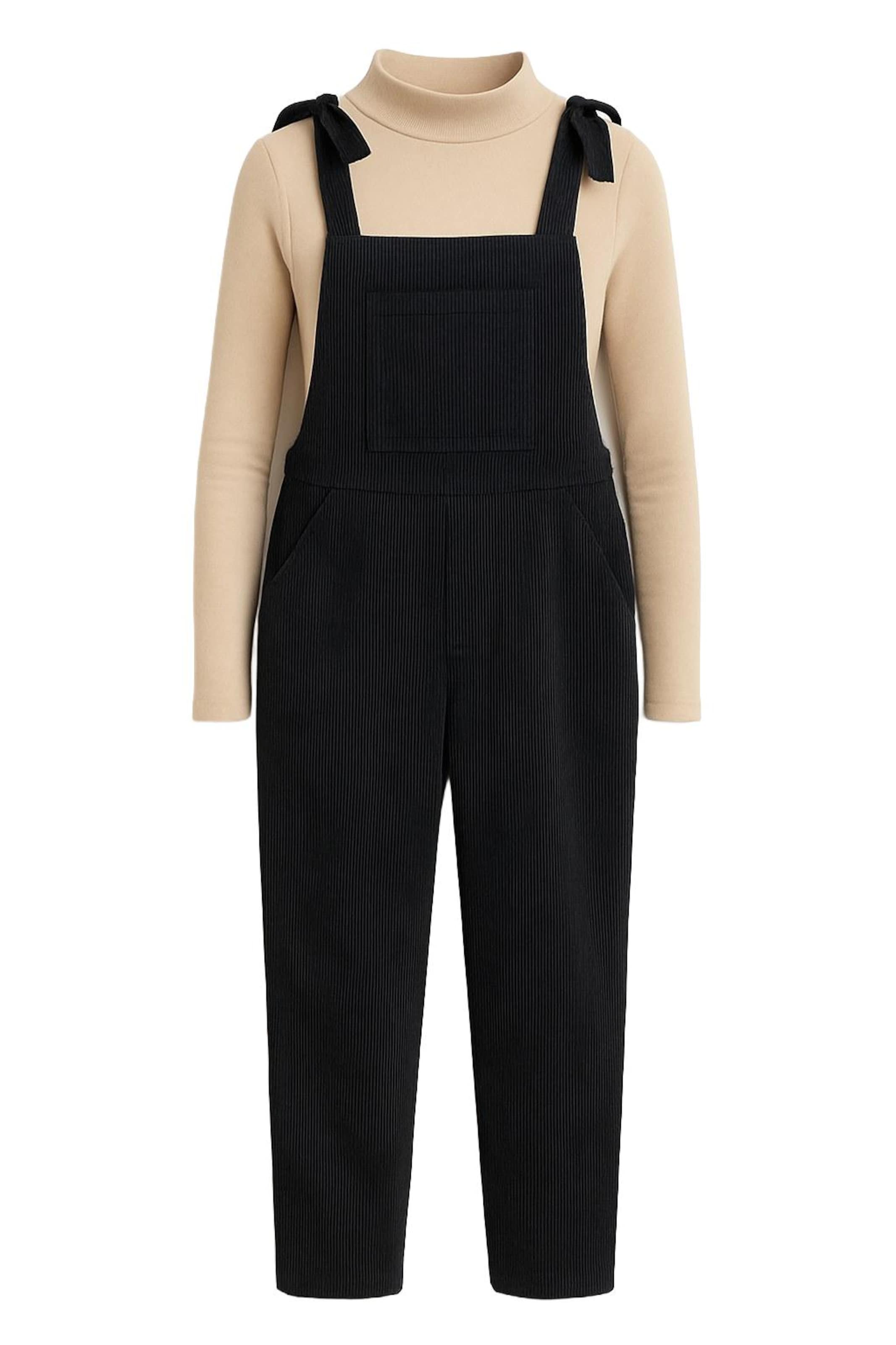 LYN MAMA Regular Dungarees in Beige: front
