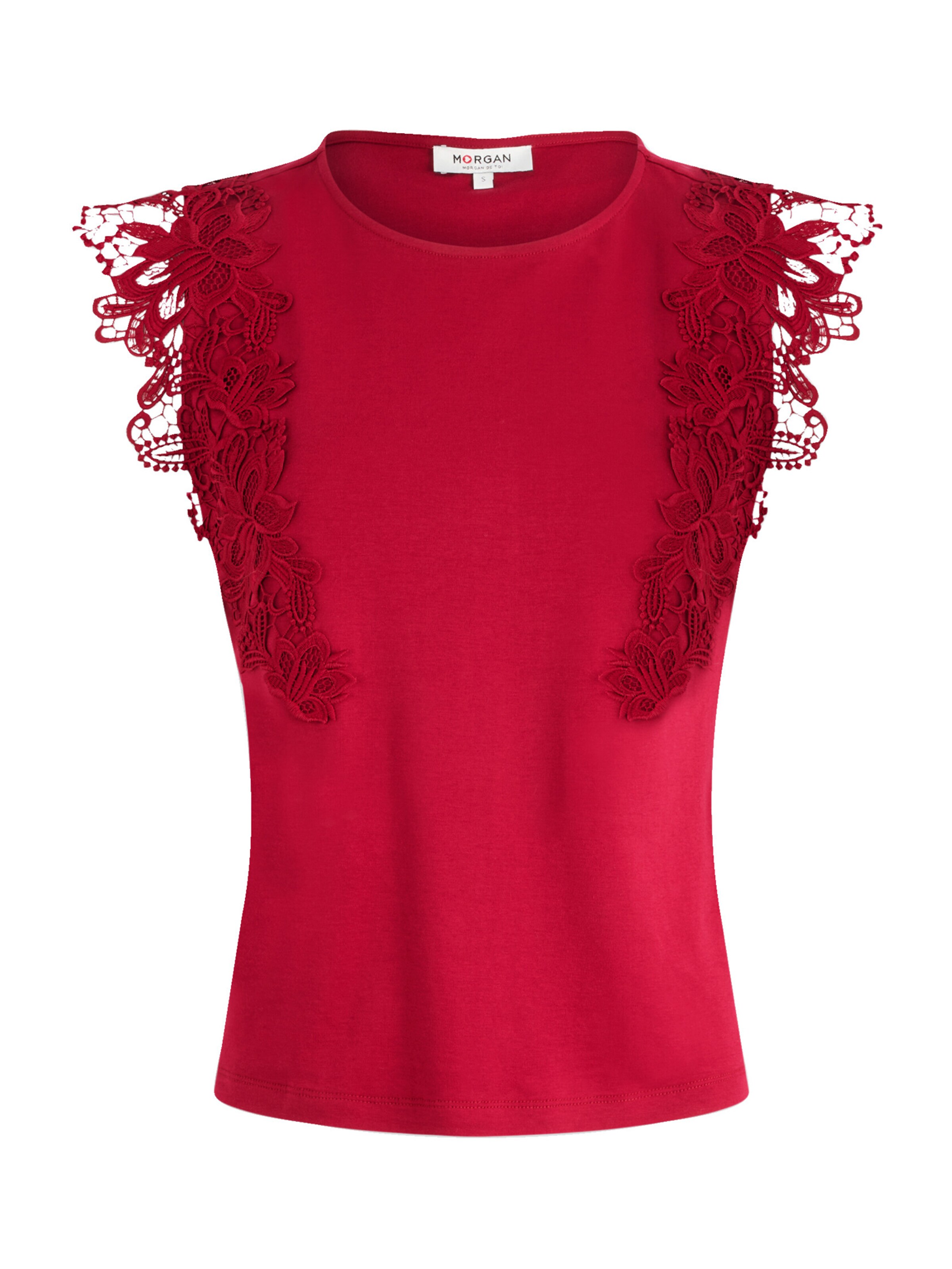 Morgan Damen T-Shirt Mit 3/4-Ärmeln & Spitze – Regular Fit, Stehkragen, Transparente Details