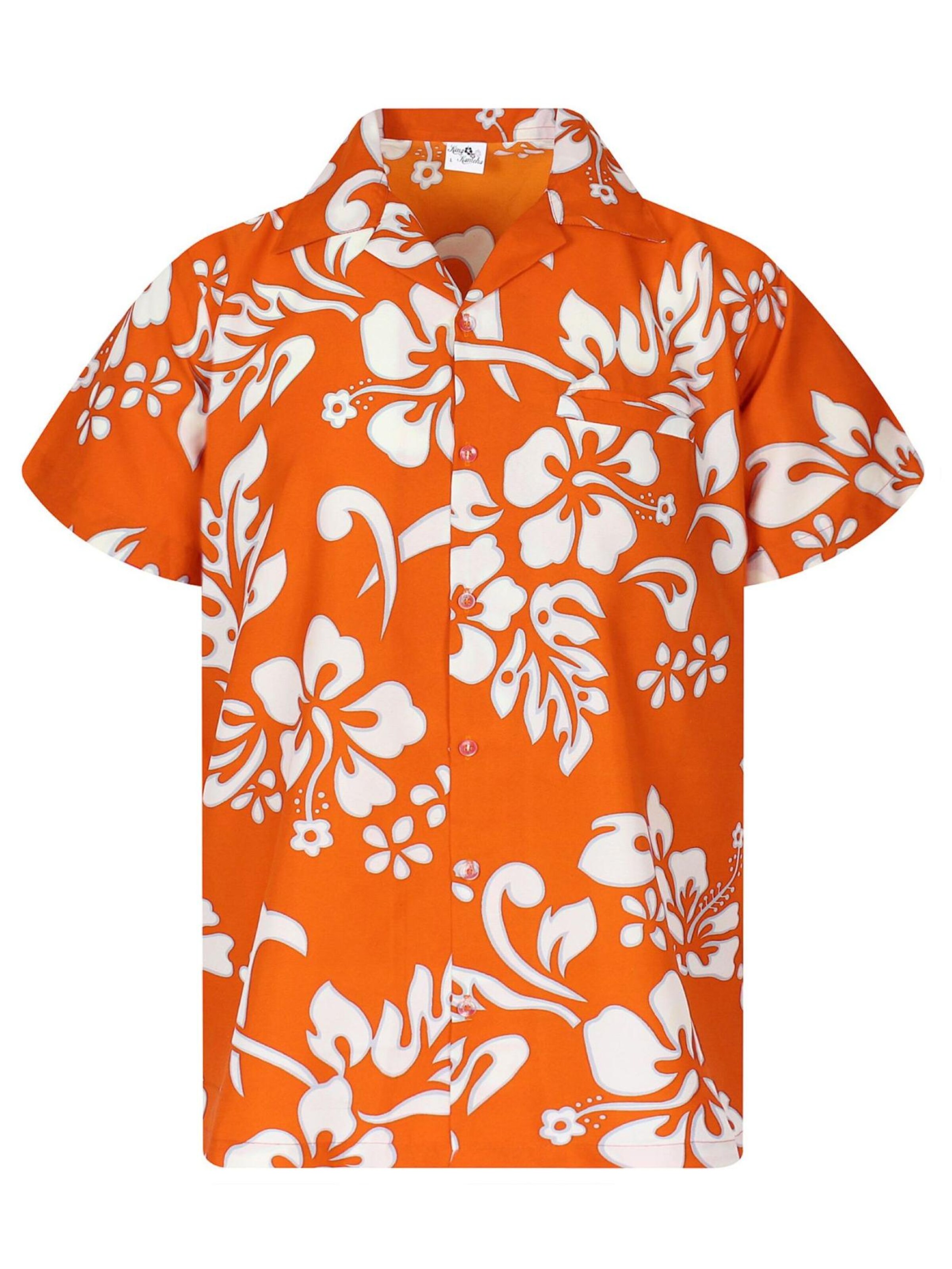 King Kameha Shirt 'Hibiscus' in Orange: front