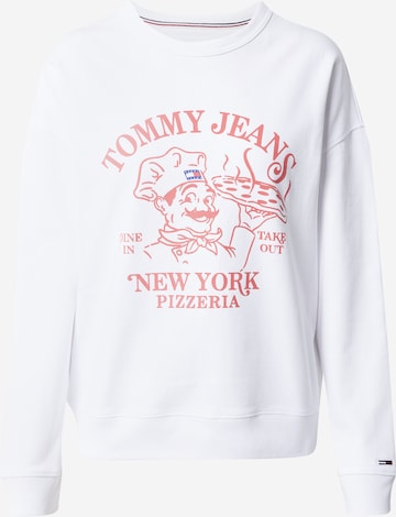 balts Tommy Jeans Sportisks džemperis 'Best Pizza': no priekšpuses