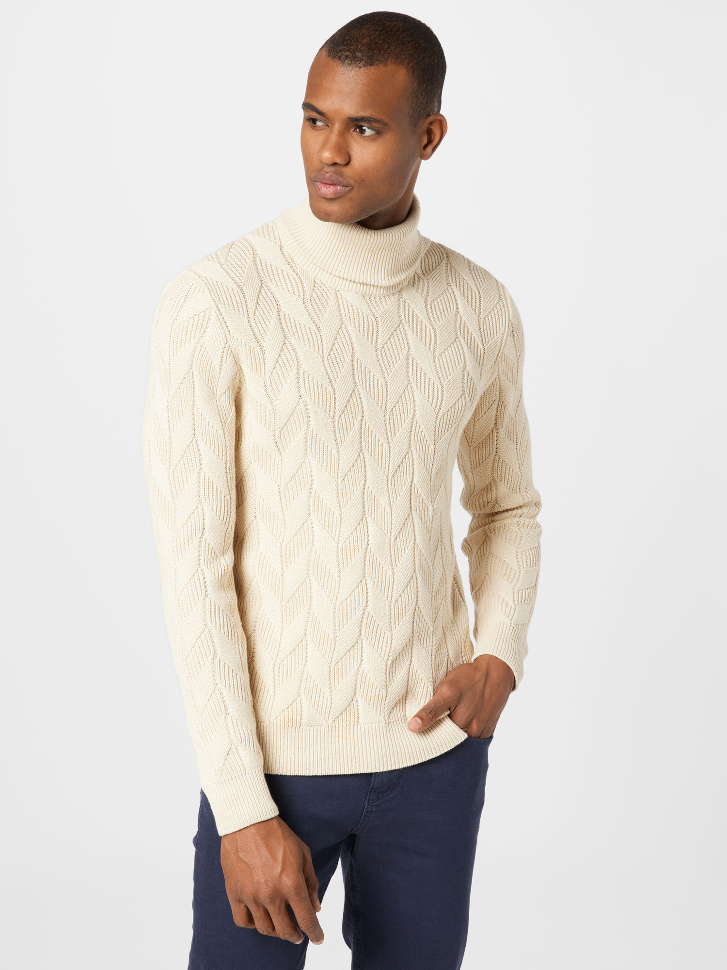  Solid Sweter w kolorze Kremowym 