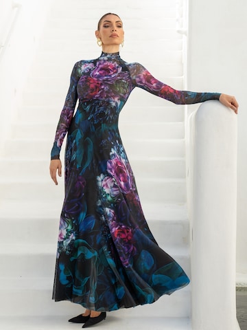 JIORO Jurk 'PEONIES' in Zwart