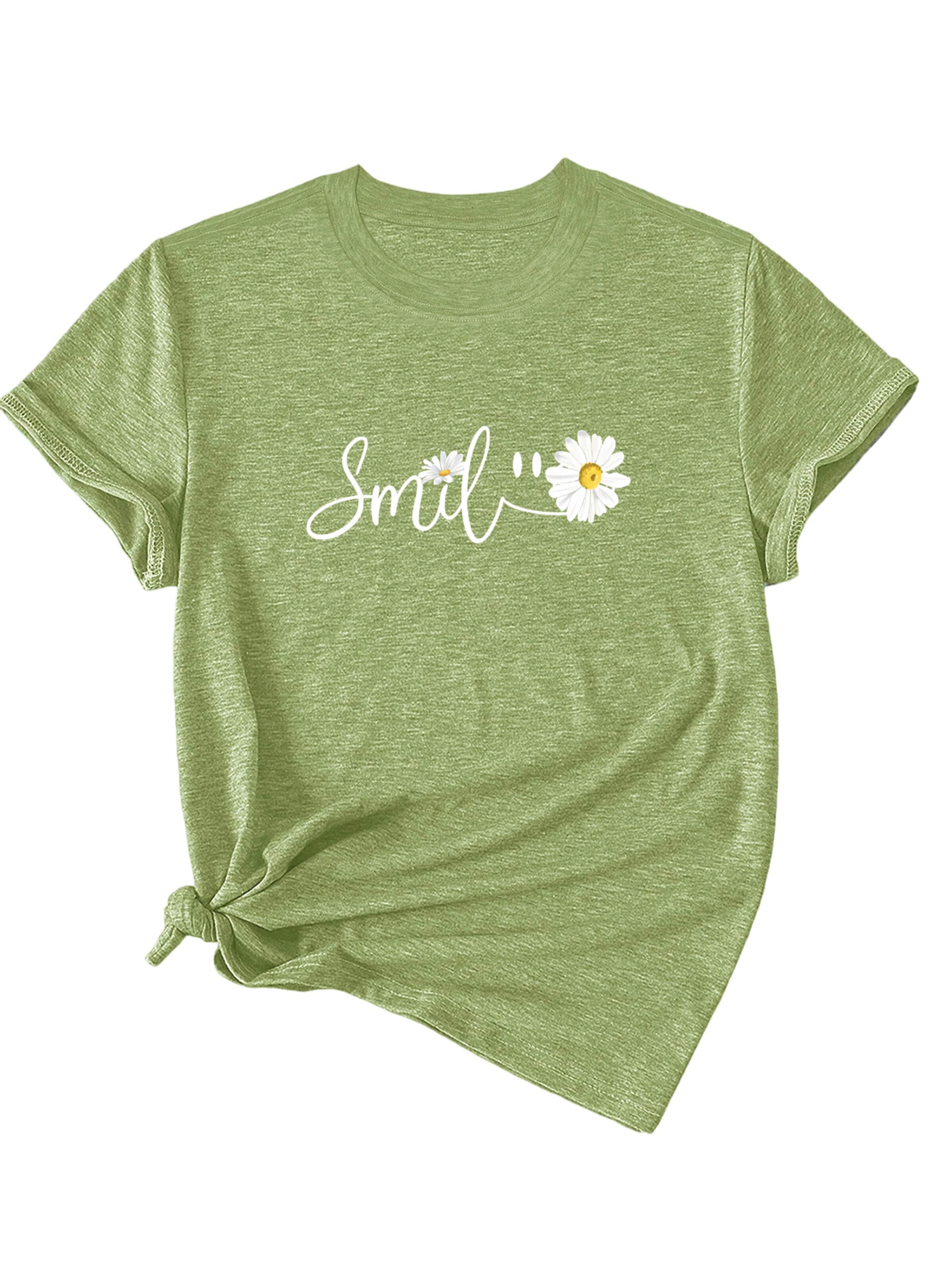 GORHEY Shirt 'Women's Summer Short-Sleeve Shirt with Daisys Tees' in Groen: voorkant