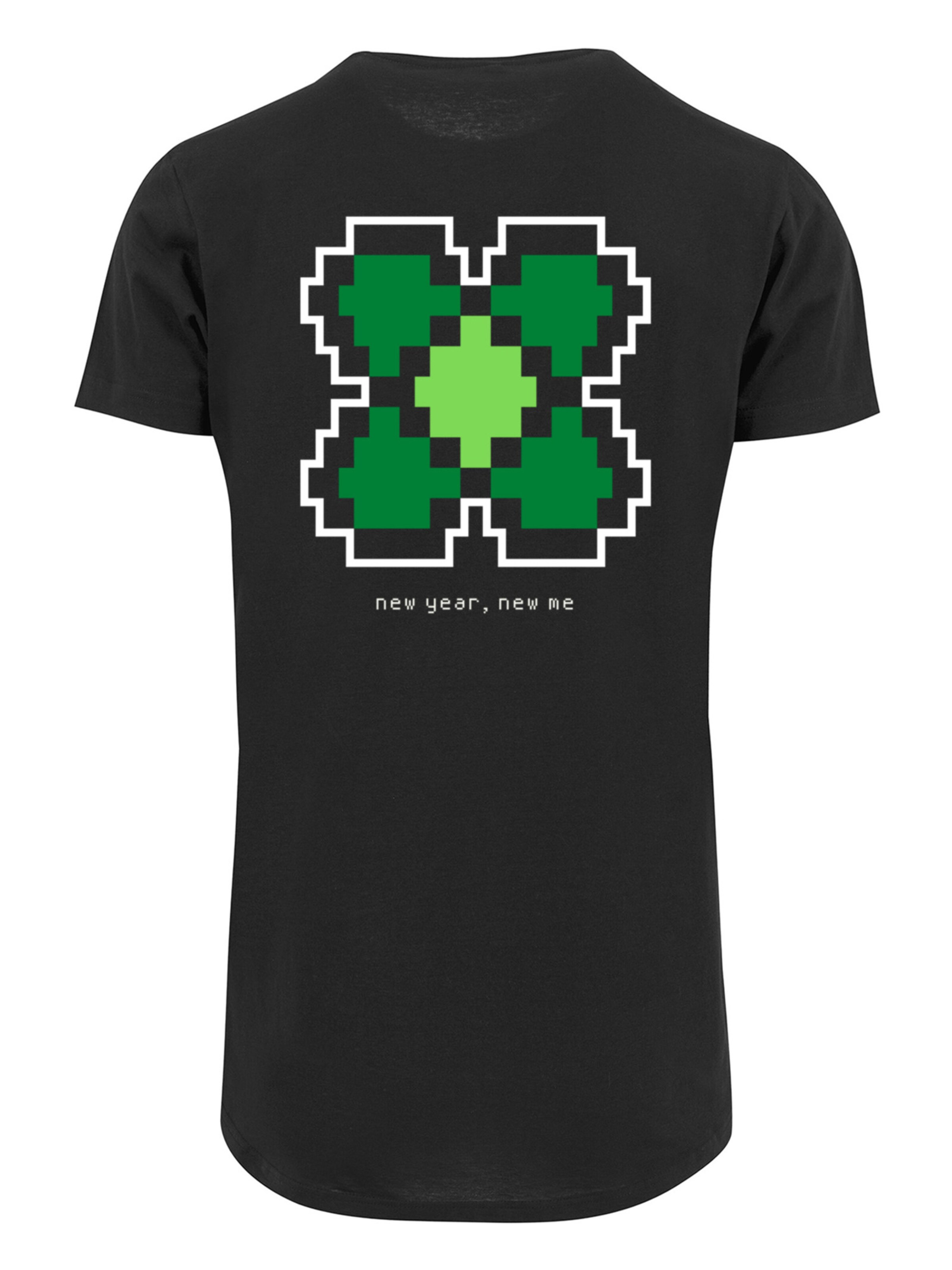 F4NT4STIC Shirt 'Silvester Happy New Year Pixel Kleeblatt' in Schwarz