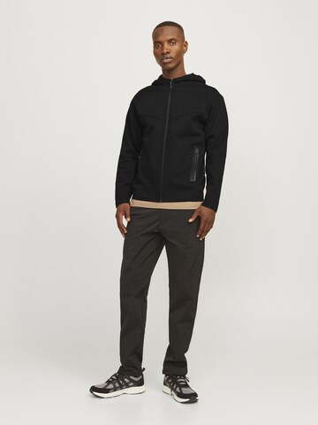 JACK & JONES Zip-Up Hoodie 'JCOFusion' in Black