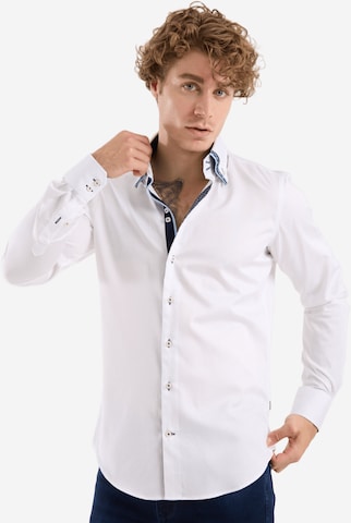 Coupe slim Chemise business 'Vesuvio Iconic Satin Man Shirt Light Blue' 7Camicie en blanc : devant