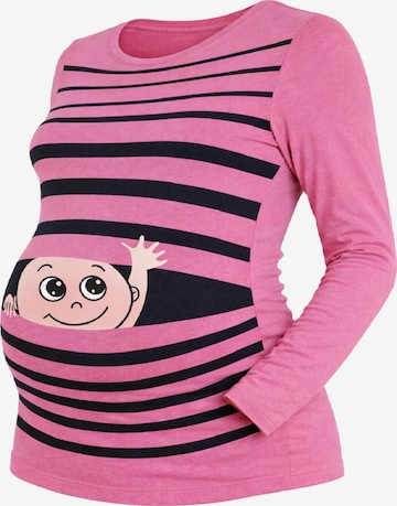 M.M.C. Shirt 'Winke Winke Umstandslangarmshirt' in Pink: front