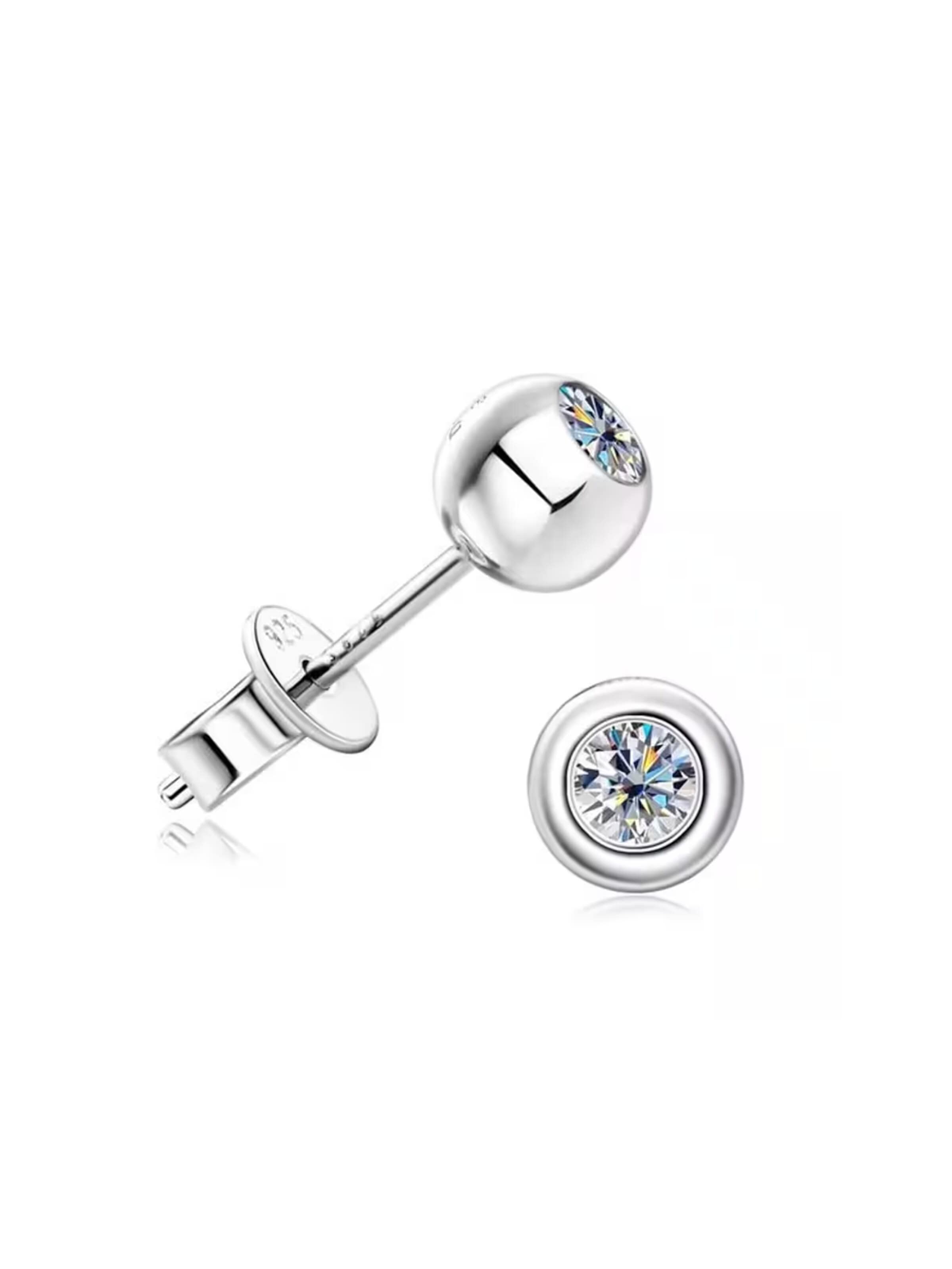 ROUGEMONT Jewellery Ohrringe 'Paar Ohrstecker Funkelnde Kugel Moissanit Damen Ohrstecker 0,2ct 14K Gold 3,5 mm'‌‌‌‌‌‌‌‌ in Silber: Vorderseite