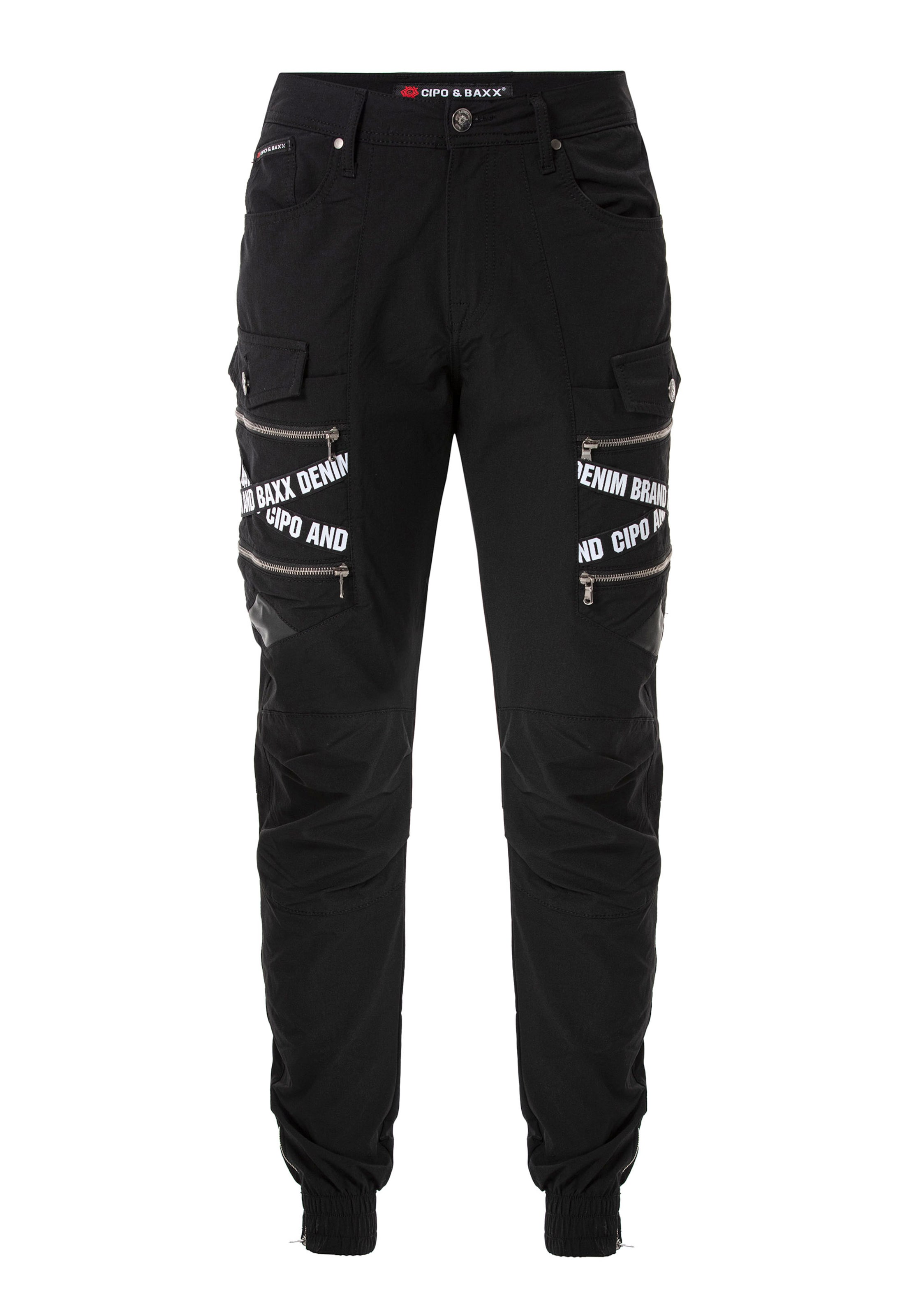 Effilé Pantalon cargo CIPO & BAXX en noir : devant