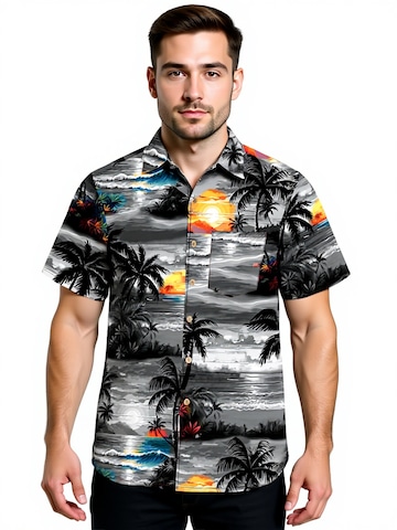 Hawaiihemdshop.de Regular fit Overhemd 'Night on Hawaii' in Grijs