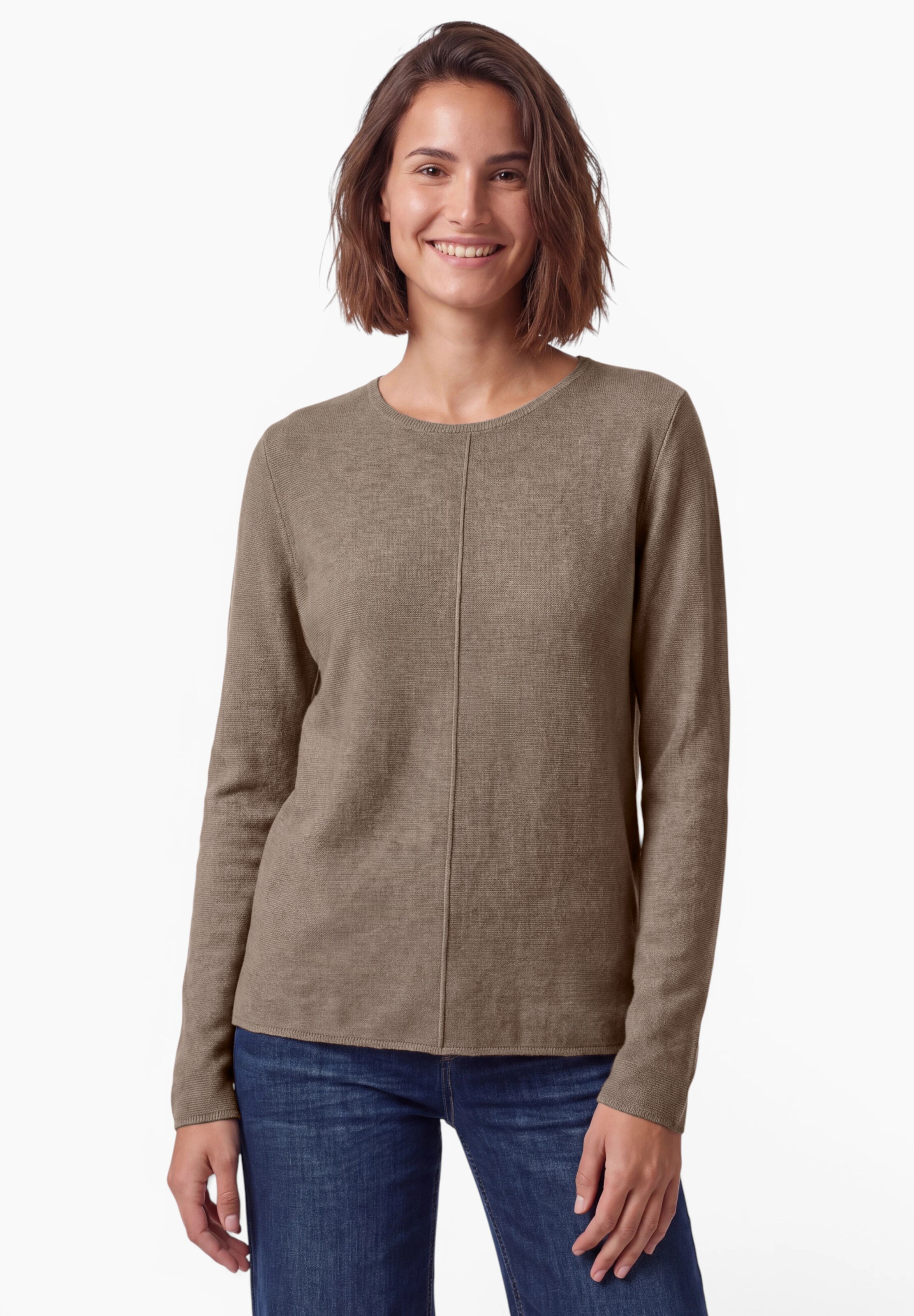 CECIL Langarm Pullover mit Rundhals und Struktur in Braun: Vorderseite