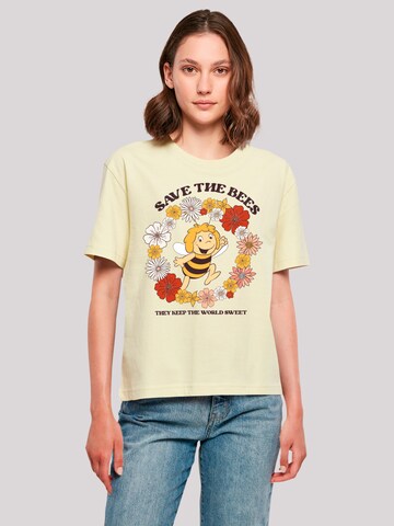 F4NT4STIC Shirt 'Die Biene Maja Save The Bees Heroes of Childhood' in Geel: voorkant