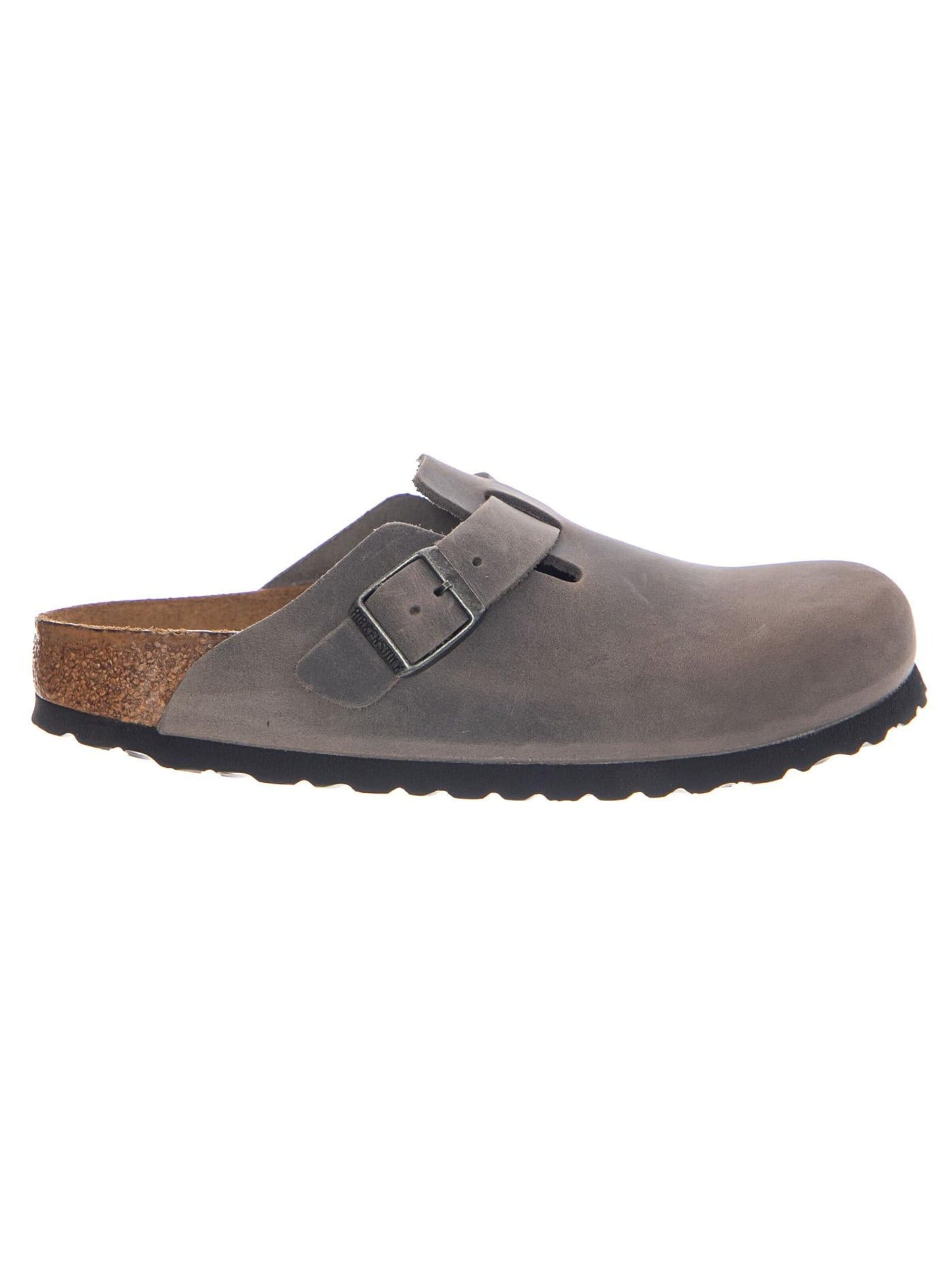 BIRKENSTOCK Klapki 'BOSTON SFB OILED LEATHER NARROW FIT IRON' w kolorze szary: przód
