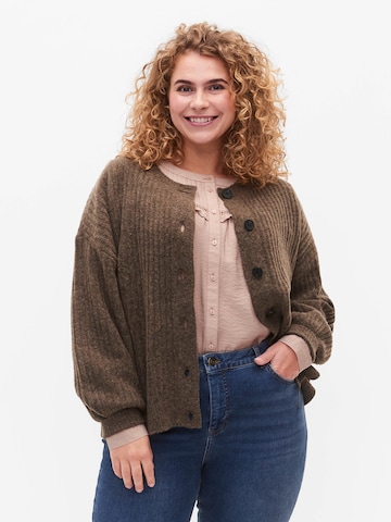 Zizzi Knit Cardigan 'CACOMFY' in Brown: front