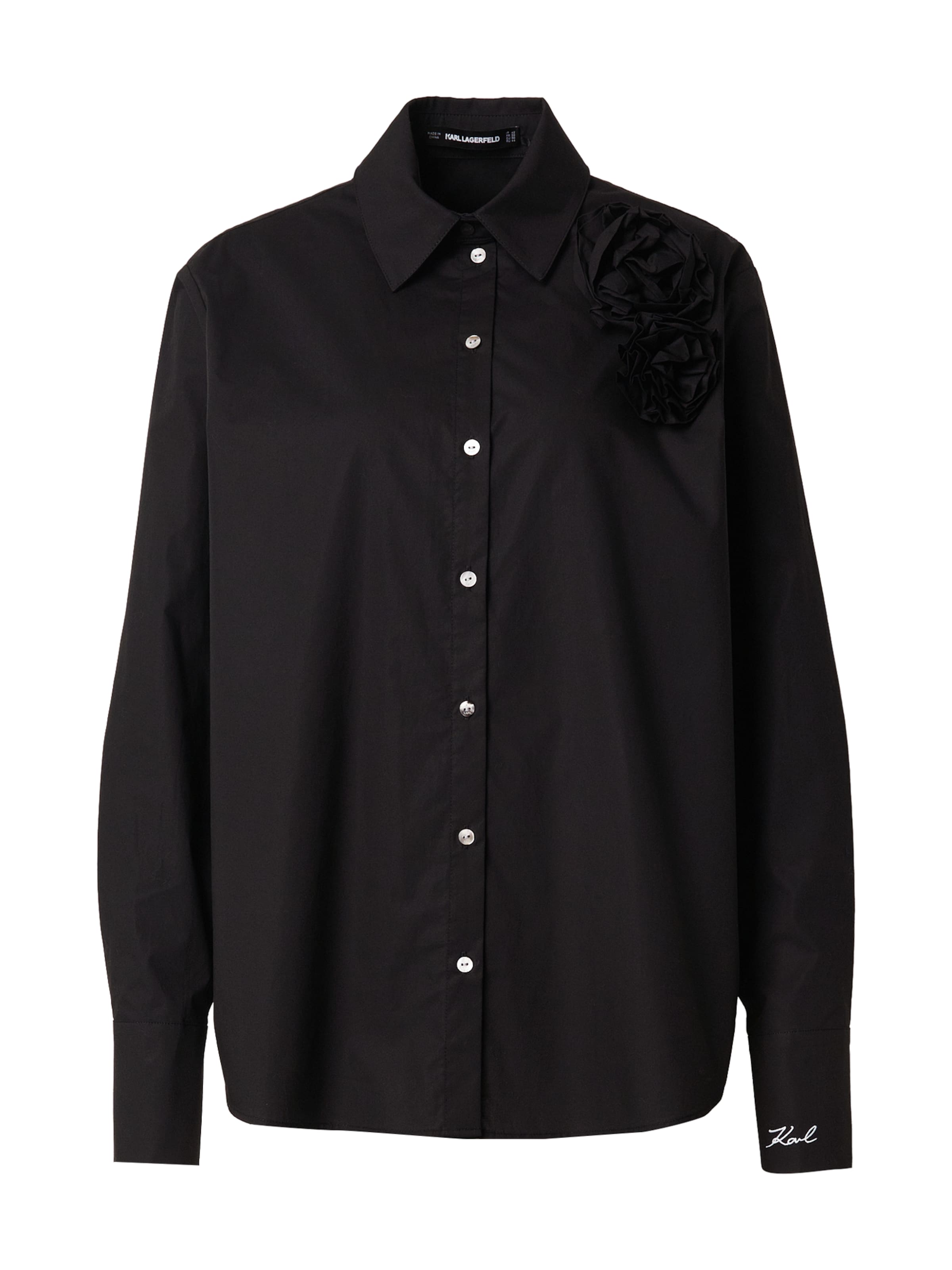Karl Lagerfeld - Blusa 'FLOWER POPLIN' en negro: frente