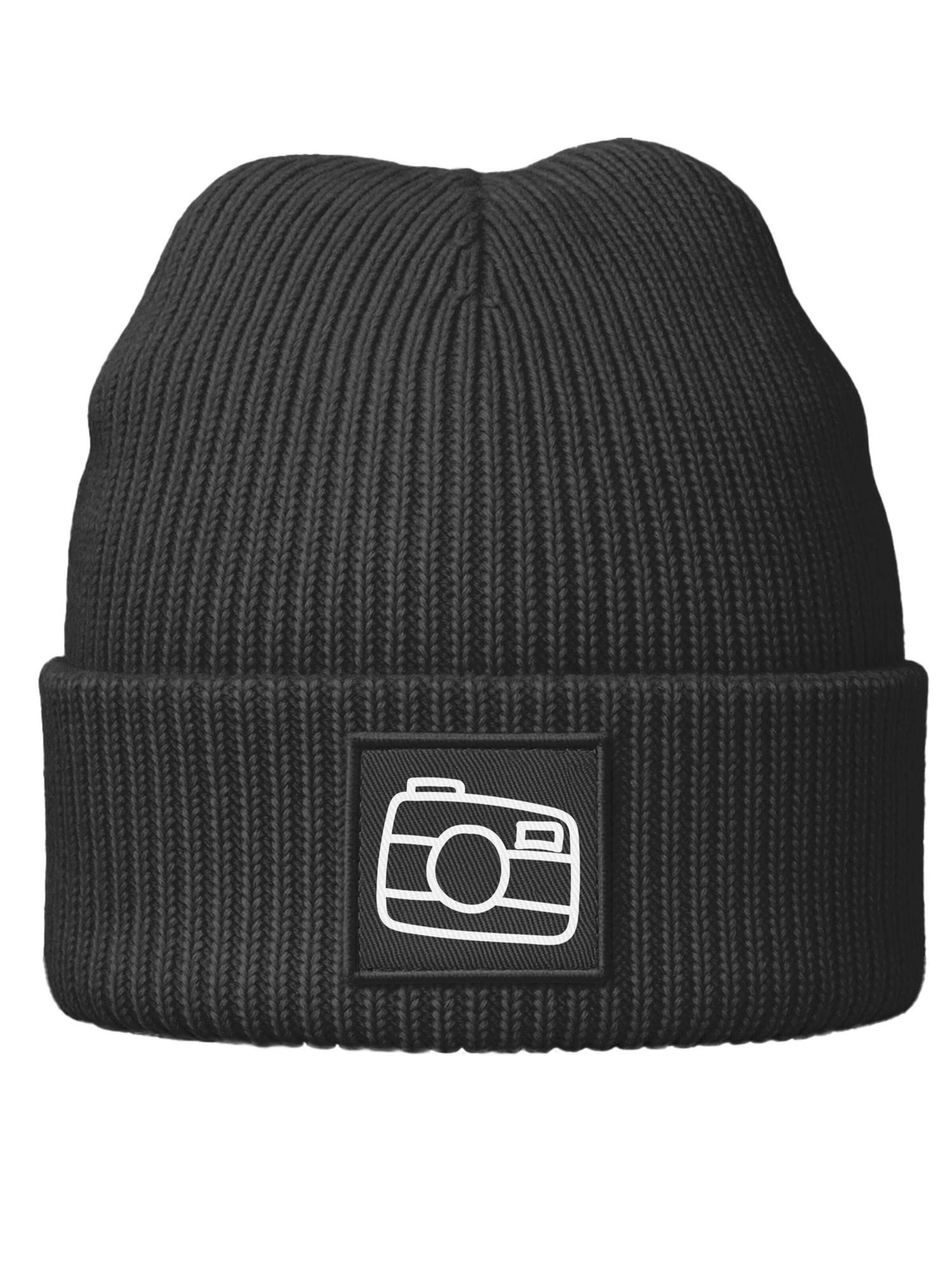 Neverless Beanie 'Kamera' in Black: front