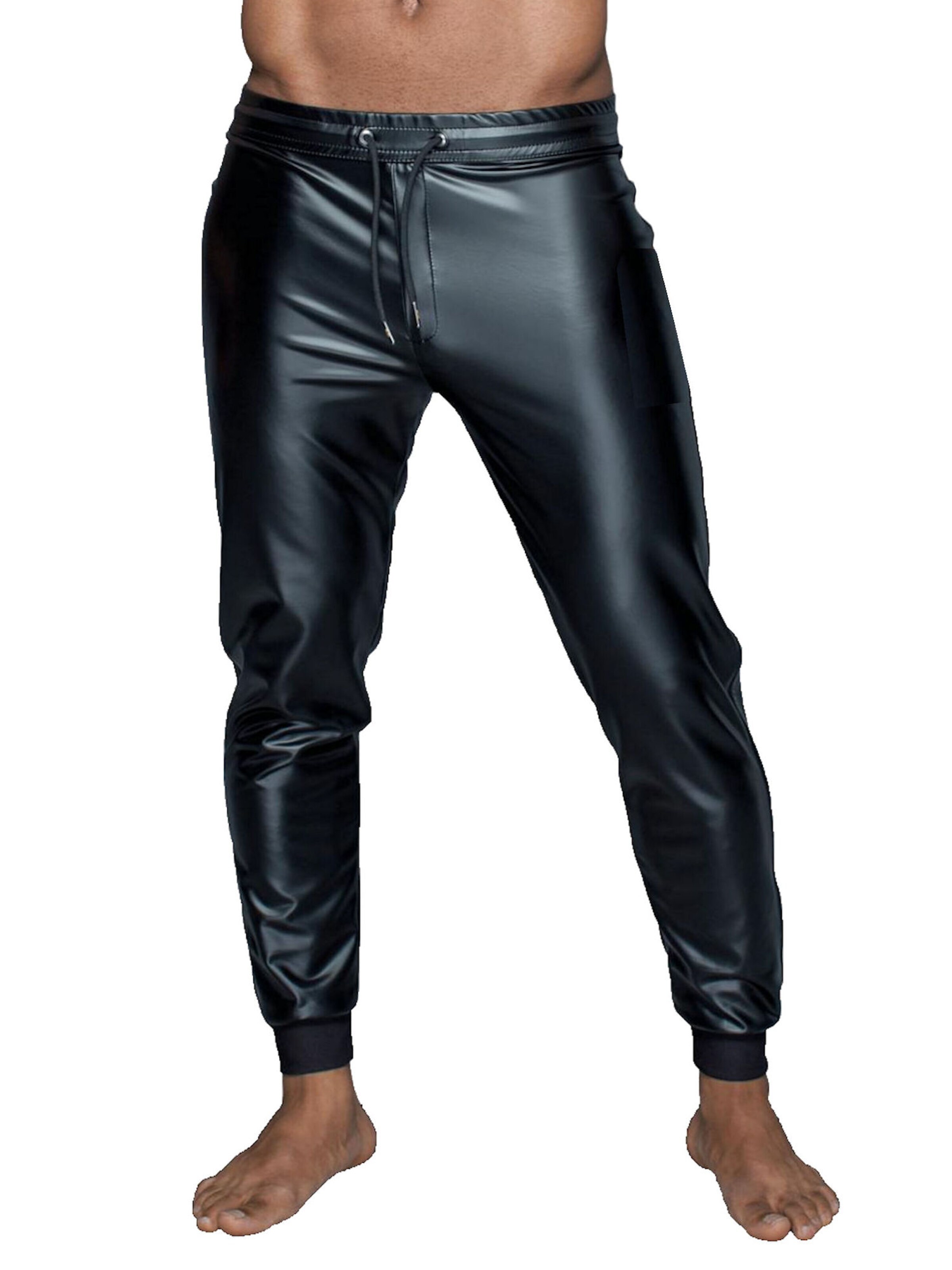Noir Handmade Regular Pants 'Wetlook-Treggings H063' in Black: front