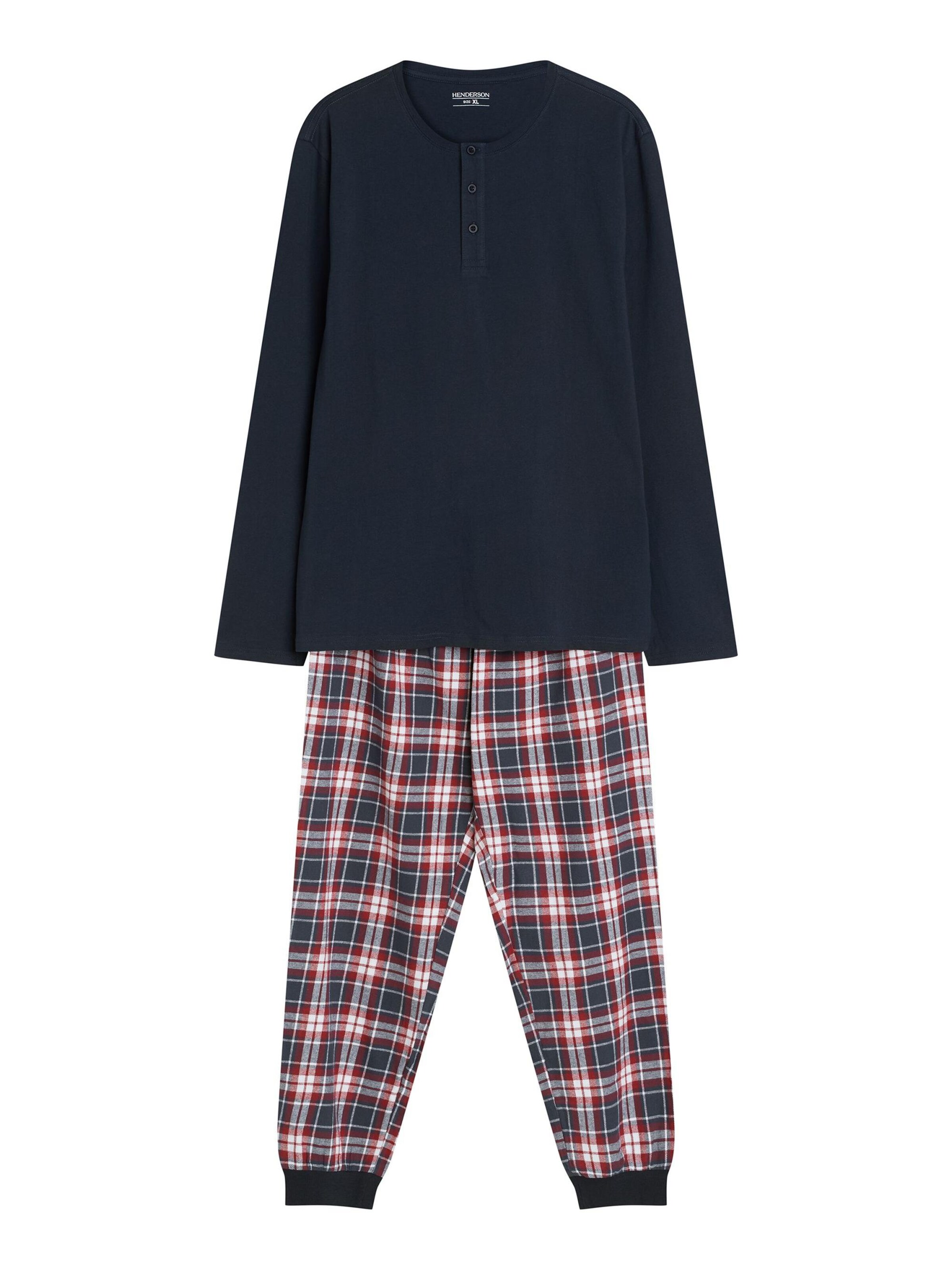 Henderson - Pijama largo 'Schlafanzug Langarm Rundhalsausschnitt Baumwolle Karomuster Noir' en azul