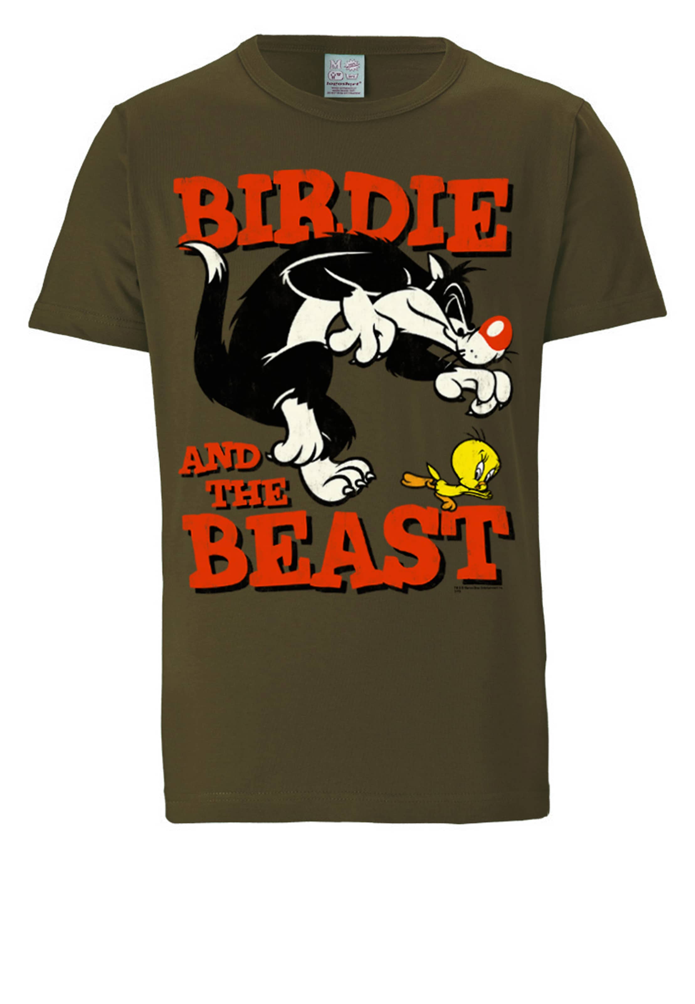 LOGOSHIRT Shirt 'Looney Tunes – Sylvester & Tweety' in Groen: voorkant