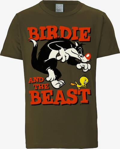 LOGOSHIRT T-Shirt 'Looney Tunes – Sylvester & Tweety' in S in grün / oliv, Produktansicht