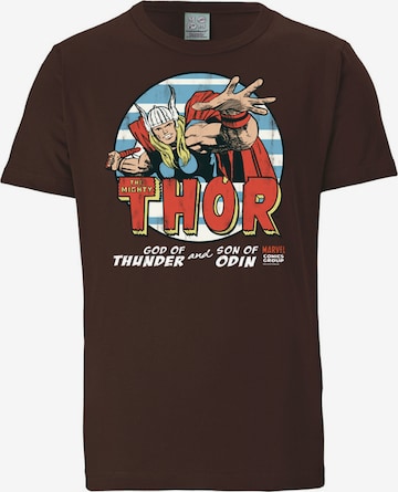 LOGOSHIRT Shirt 'Marvel - Mighty Thor' in Brown: front