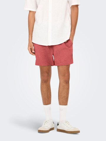 Only & Sons Board Shorts 'ONSTed' in Red: front