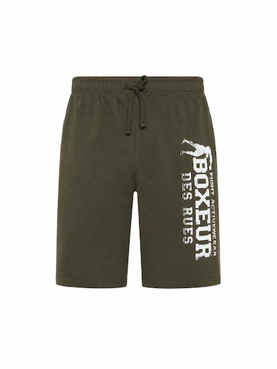 Boxeur des Rues Pantalon de sport 'Herren Baumwollshorts Boxeur des Rues, Olivgrün, Weißes vertikales Logo' en L en vert, Vue avec produit