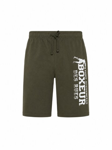 Boxeur des Rues - regular Pantalón deportivo 'Herren Baumwollshorts Boxeur des Rues, Olivgrün, Weißes vertikales Logo' en verde: frente